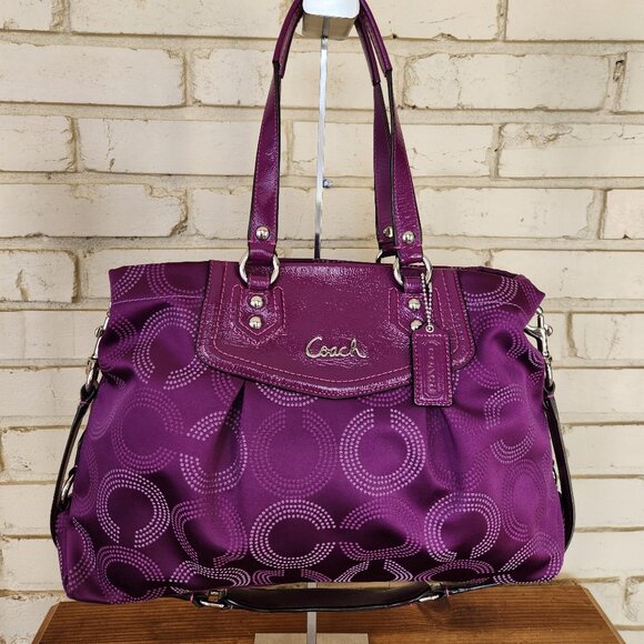 Euc Rare Coach Dotted OP Art Purple Ashley Shoulder Bag Purse - Picture 3 of 14